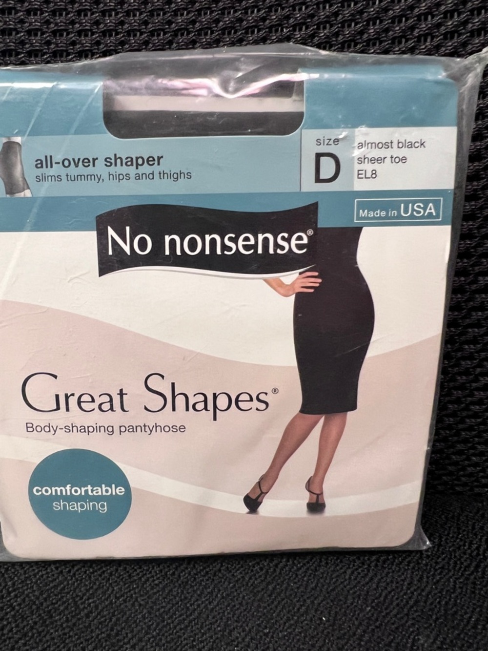 No Nonsense Great Shapes Pantyhose Size D Almost Black Sheer Toe Plus tailored